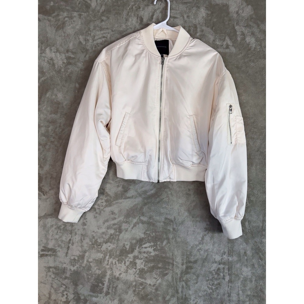 Dynamite Jacket Women's Cropped‎ Bomber Ivory Colored Zip Up Lightweight Size XS